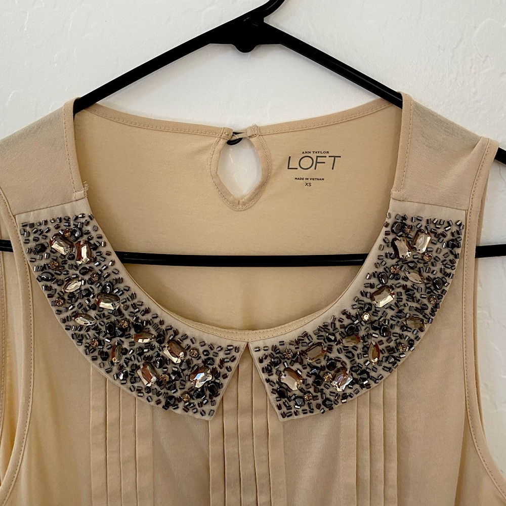 Loft bejeweled Peter Pan collar sleeveless shirt.